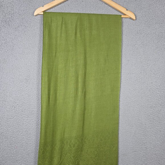 Pashmina Wrap Scark Womens OS 56x66 Green Pashmina Silk Floral Knit Lightweight - Picture 2 of 9